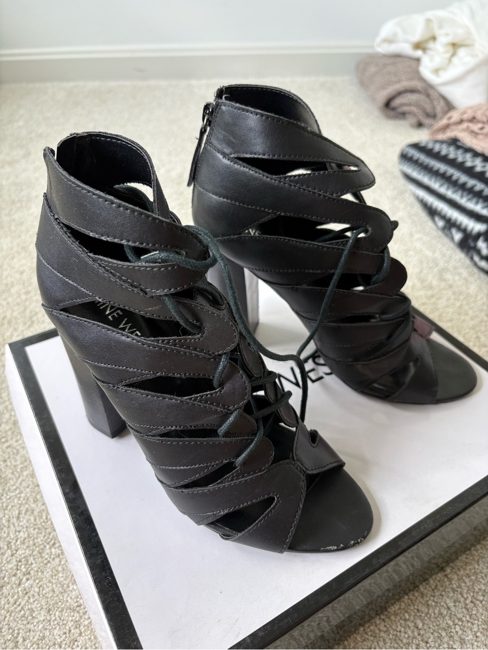 Nine West Black Strappy Lace-Up High Heel Sandals